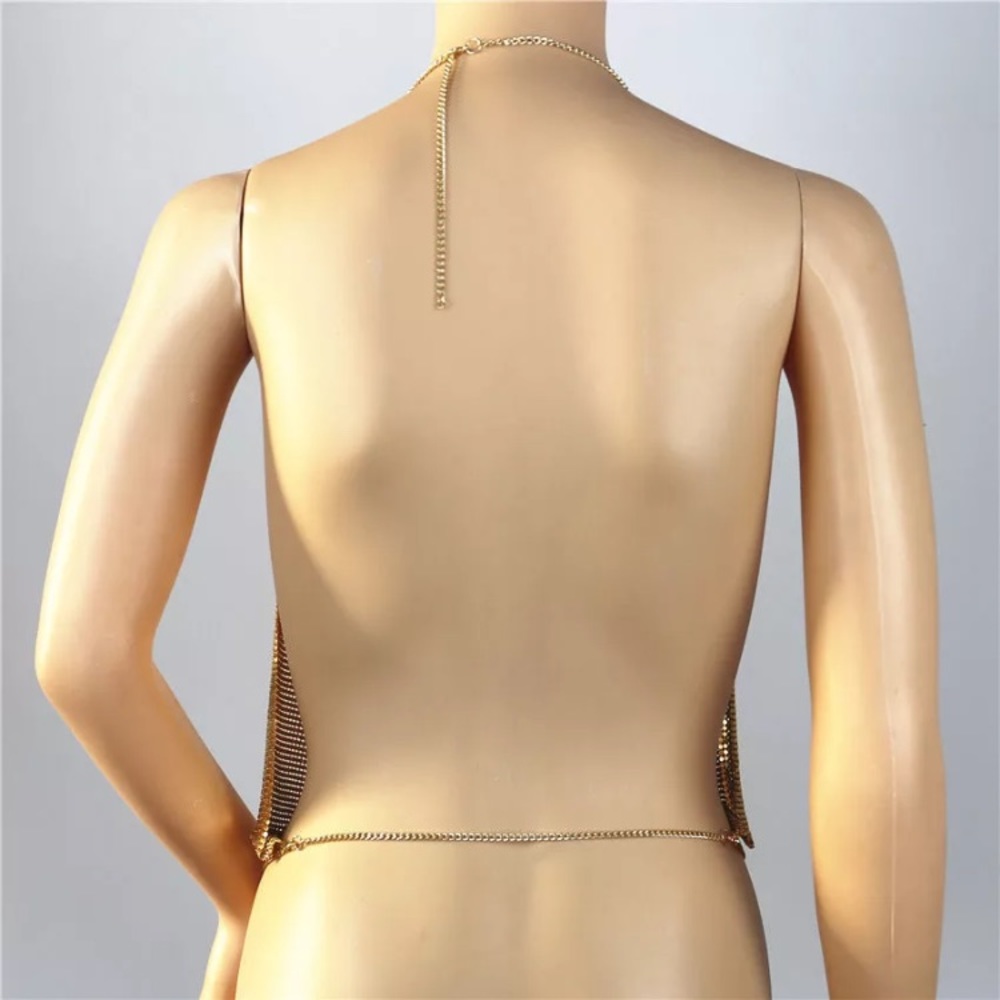 ⚜️[𝗡𝗪𝗧]⚜️Sexy Fancy Black Metal Chain Top NEW - Picture 3 of 6